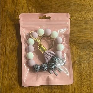 Purple and White Beaded Keychain Bracelet